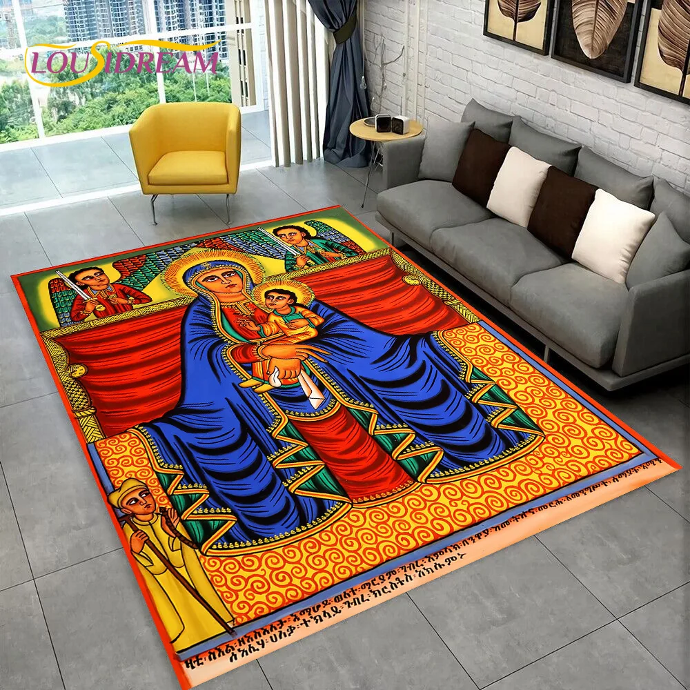 3D Africa Ethiopian Painting Art Custom Cartoon Area Rug Large,Carpet for Home Living Room Sofa Doormat Decor,Non-slip Floor Mat