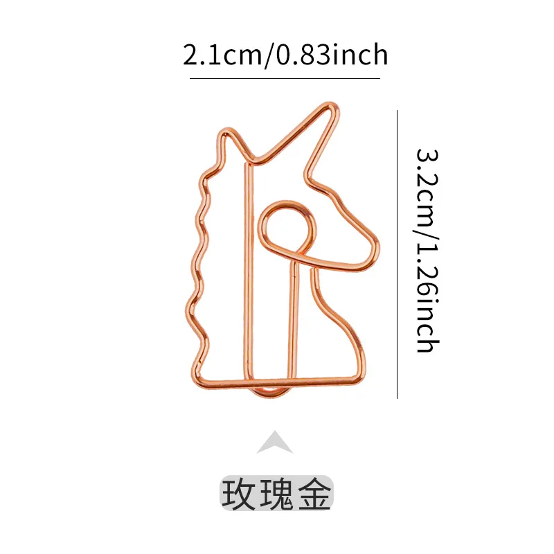 Cartoon Animal Metal Paper Clip Rose Gold Horse Head Shaped Paper Clips Wholesale Creative Paperclip Gold Personalized Bookmark