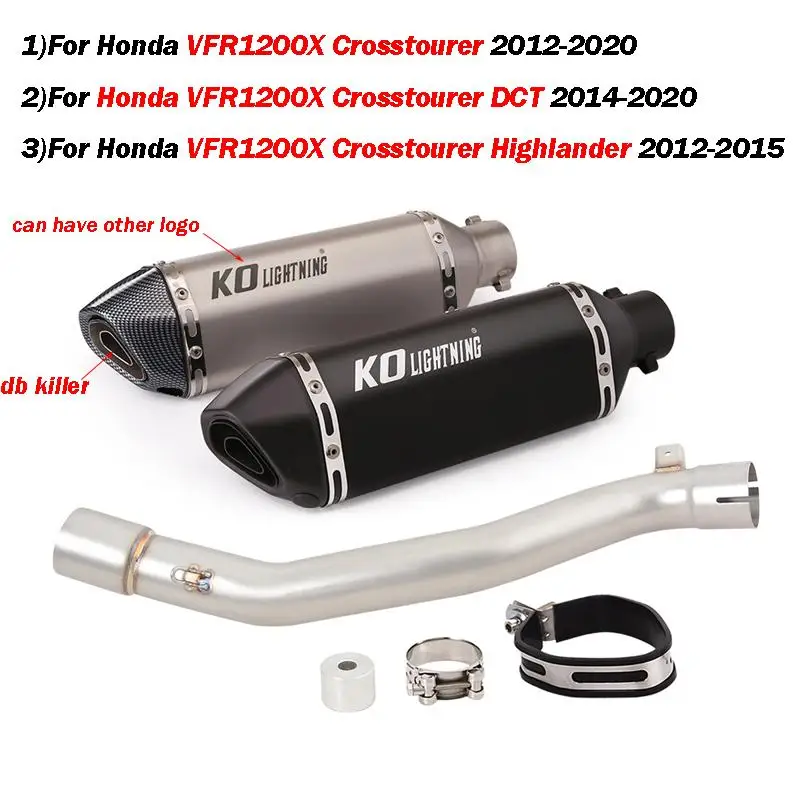 

For Honda VFR1200X Crosstourer 2012-2020 VFR1200X Crosstourer DCT Highlander Slip On Mid Exhaust Link Pipe 370mm Muffler Escape