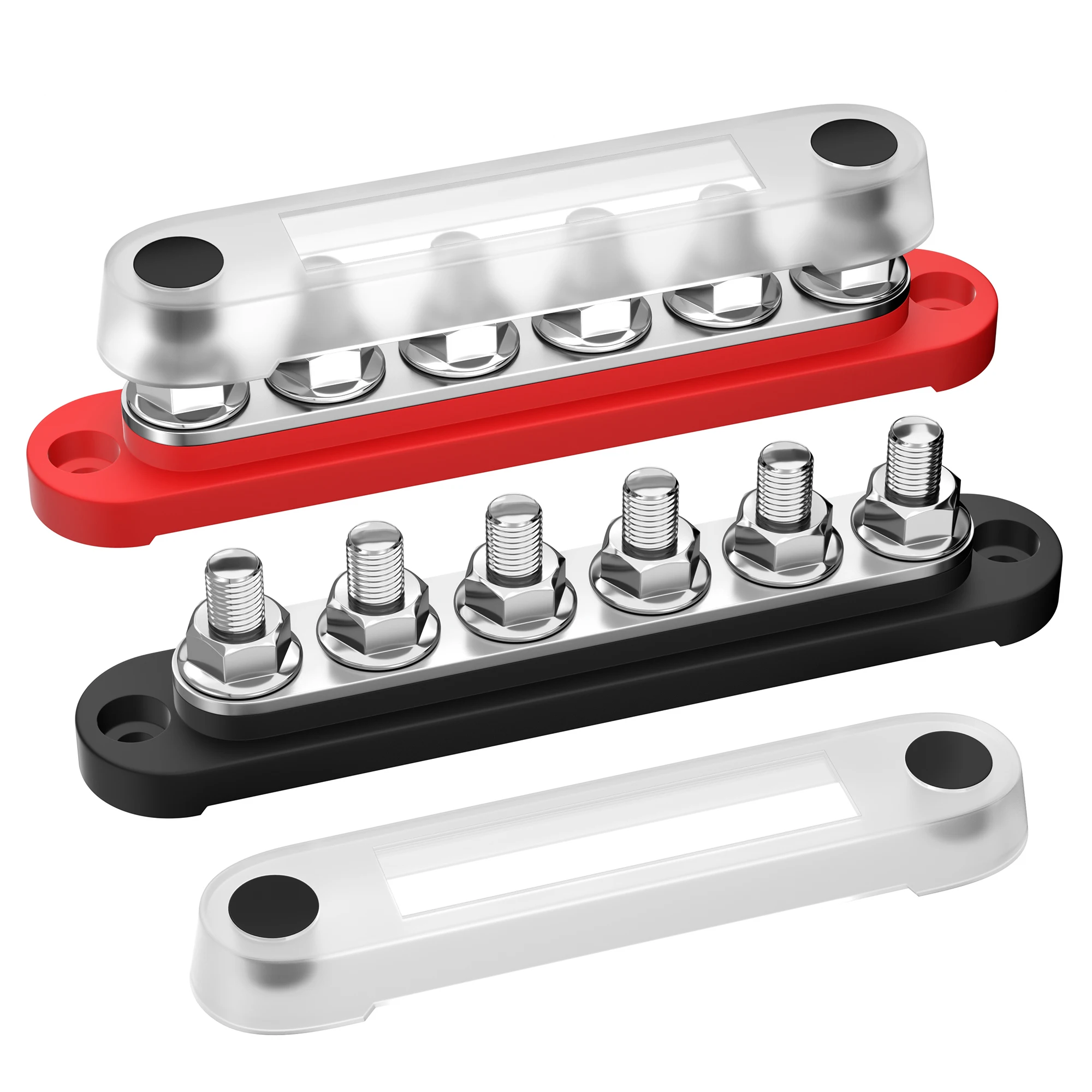 12V Bus Bar 250A Power Distribution Block 12 Volt Busbars 6 X 5/16' (M8) Terminal Studs Positive & Negative for Car Marine