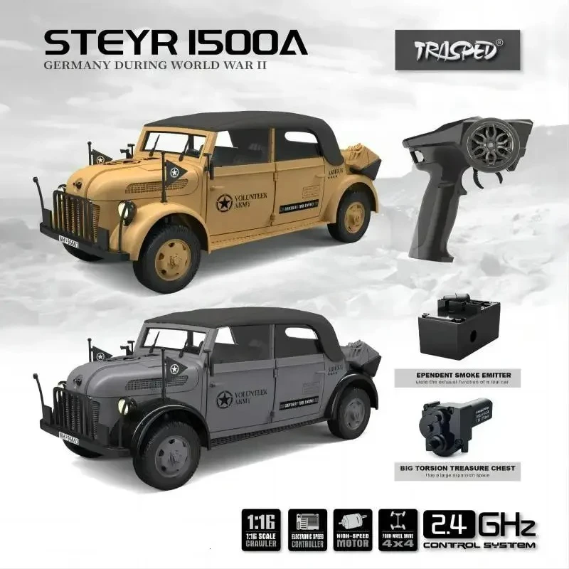 Carro de corrida rc 1500a veículo comando 1/18 rc modelo militar alemão conversível luz simulação elétrica veículo controle remoto