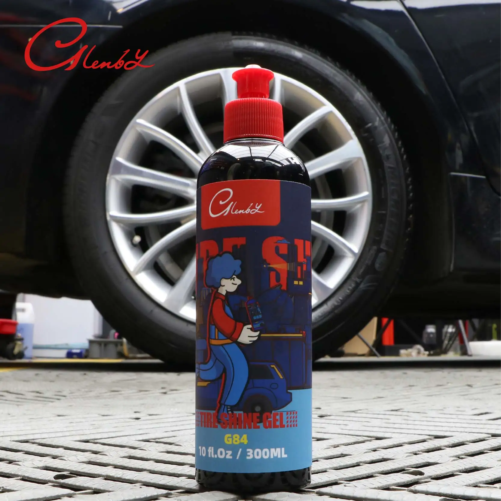 Image of Auto-Reifenglanz-Gel und Pflegemittel, Ölbasiertes Reifengel, mit SIO2 & Schwarzem Farbstoff Angereichert, Spritzfreie Formel. Verbessert die Farbe und den Glanz der Reifen