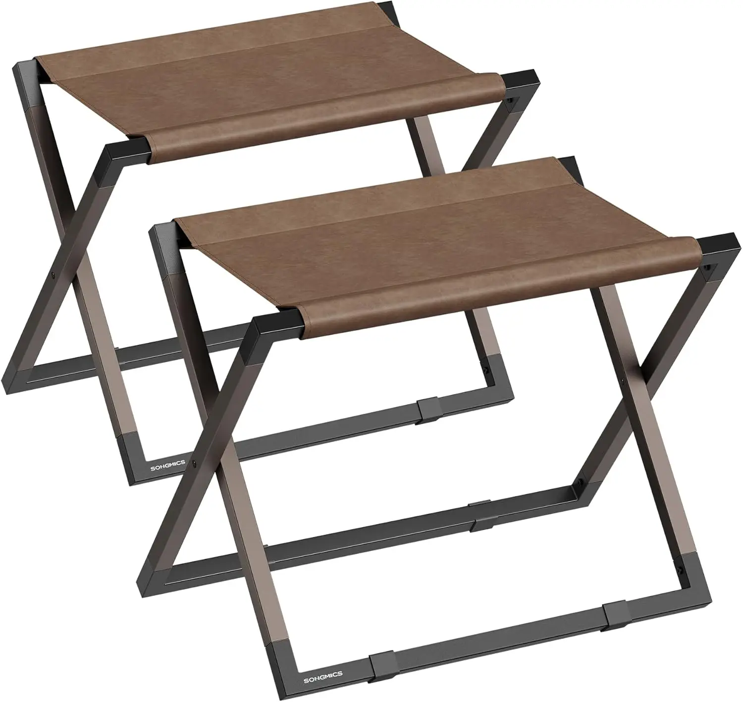 

Foldable Suitcase Stands Set of 2, Metal Luggage Rack with Leather Shelf, Easy Assembly for Guest Room or Hotel