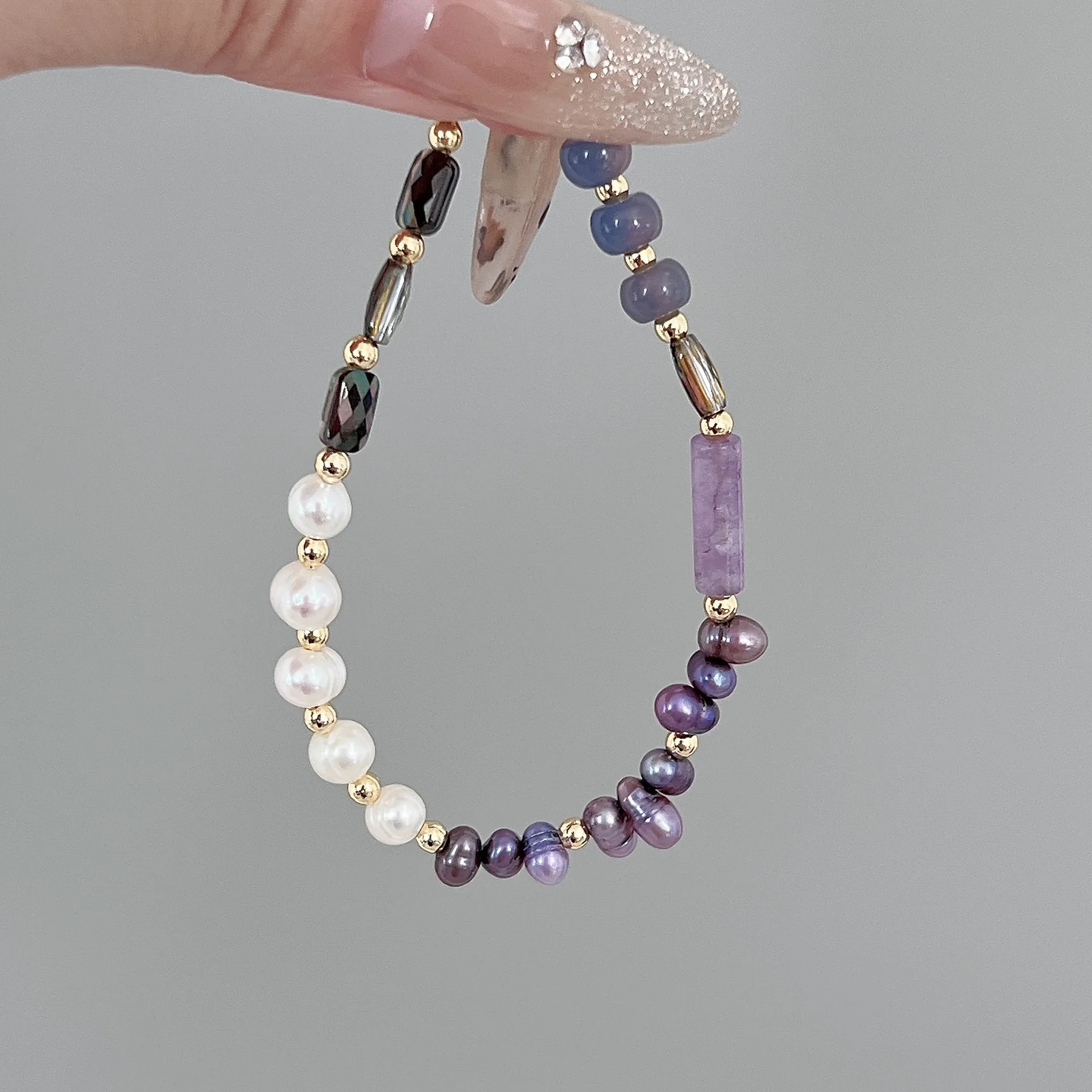 

Unique Style Natural Stones Purple Freshwater Pearls Crystal Beaded Strand Bracelets for Women Female Luxury Fine Jewelry Gifts