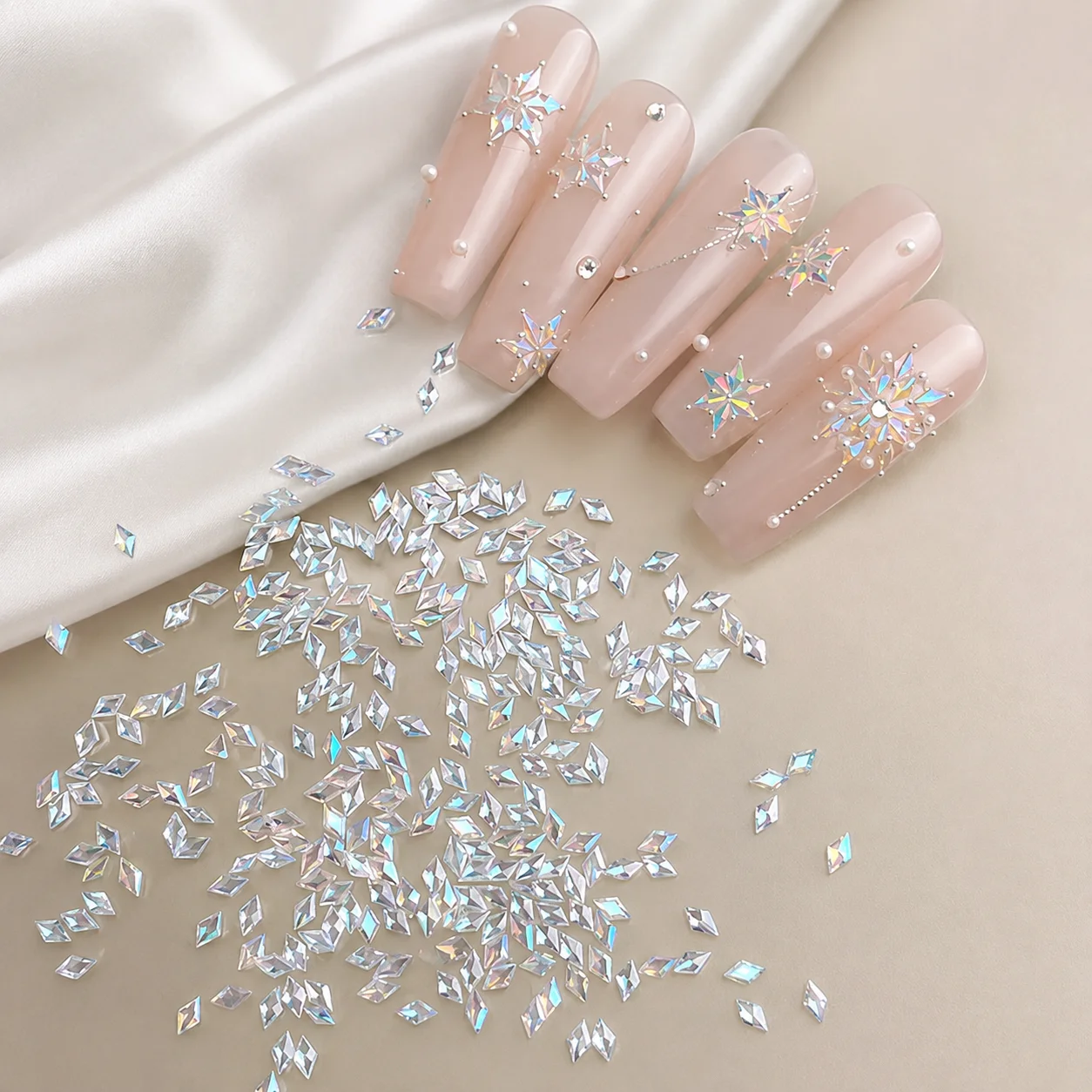 100Pcs Mini Rhombus Nail Rhinestones Flat Bottom AB Color Nail Art Crystal Gems Dazzling Manicure Tip 3D Nail Art Decoration