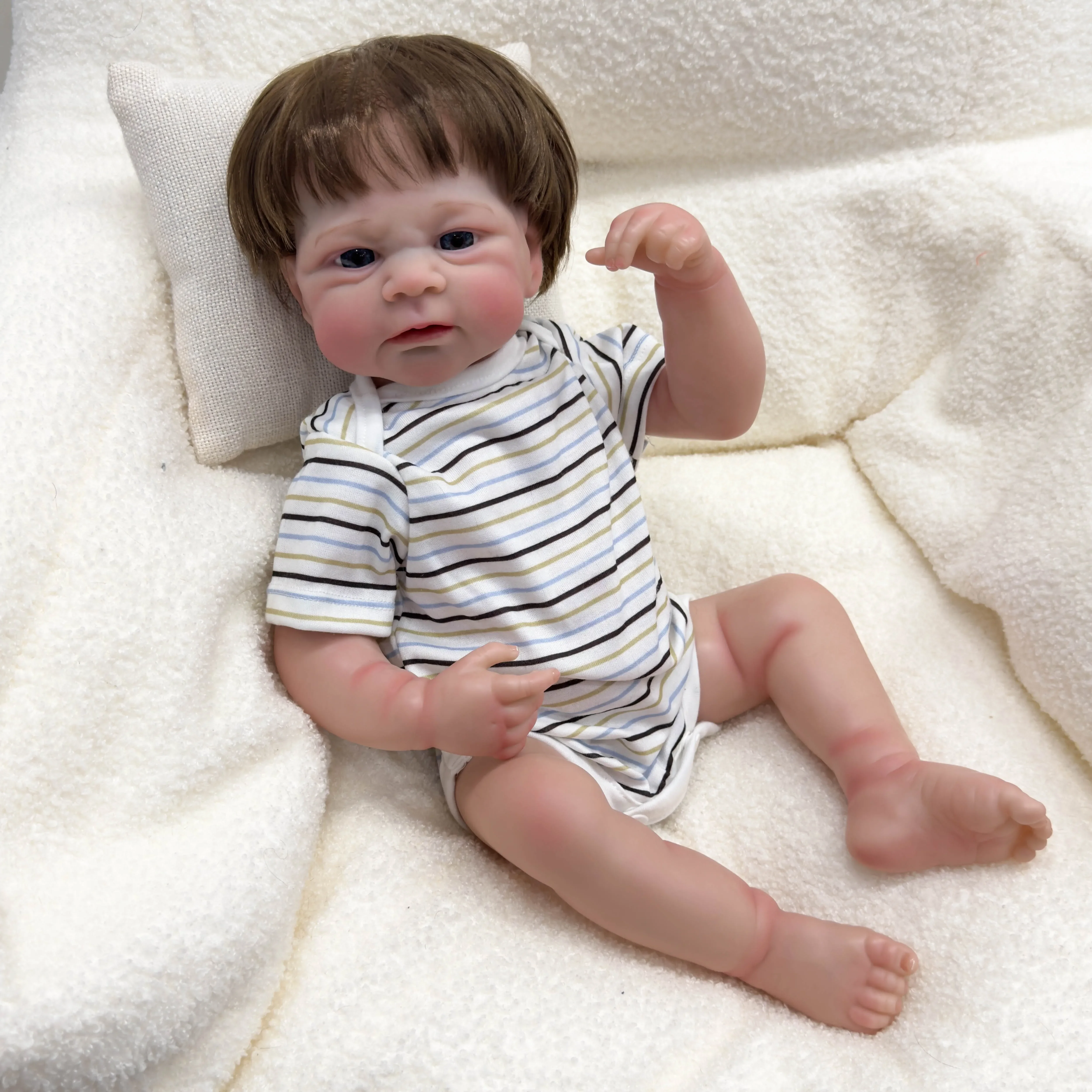 SINO-BB 19-calowe pełne winylu Elijah Reborn Doll Realistyczne miękkie w dotyku przytulne dziecko Wielowarstwowe malowanie skóry 3D