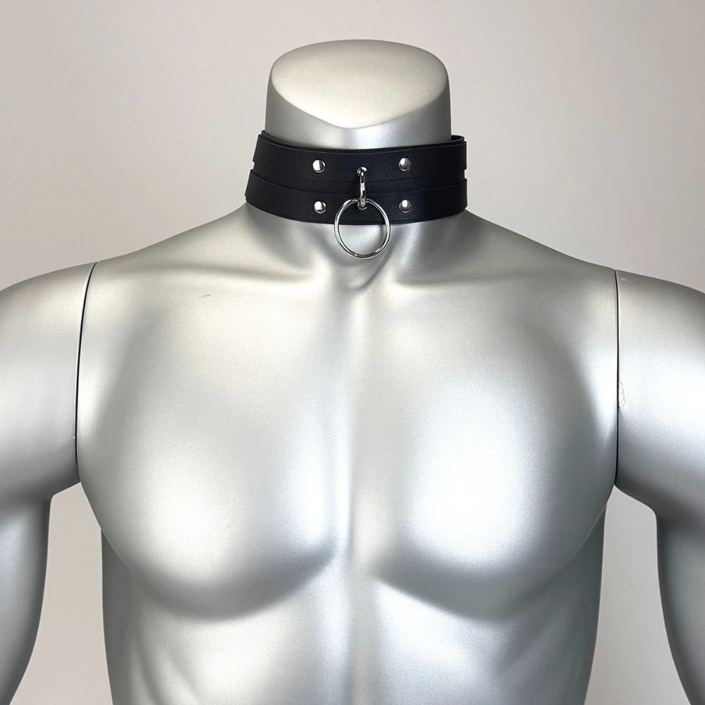 Men Fashionable PU Leather Collar Street Style Gothic Necklace Punk Rock Exotic Clothing Accessory Necklace