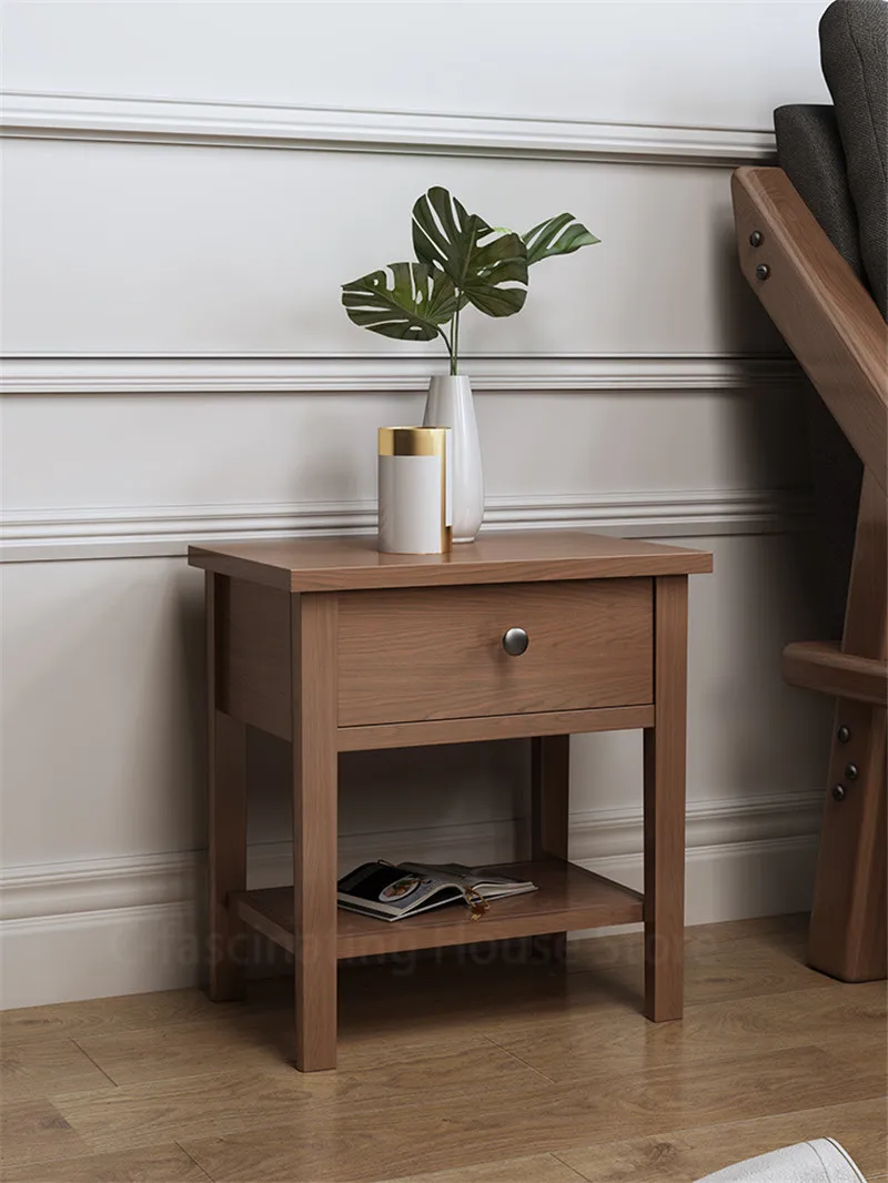 Nordic Bedside Cabinet Shelf Solid Wood Bedside Table Bedroom Cabinet Office Study Corner Cabinet Nightstand Wood End Table h