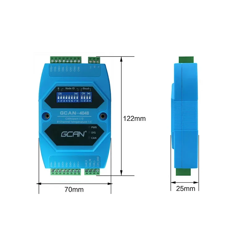 GCAN-I/O-4048 CAN-bus interface adopts electrical isolation, isolation module insulation voltage  8 thermocouple input channels