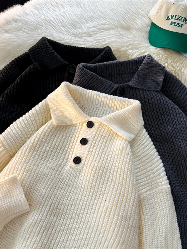 

Retro Japanese Sle Men's Knitted Sweater Pure Color Casual Warm Netie Autumn Faion Lazy American Sle Long Sve Top