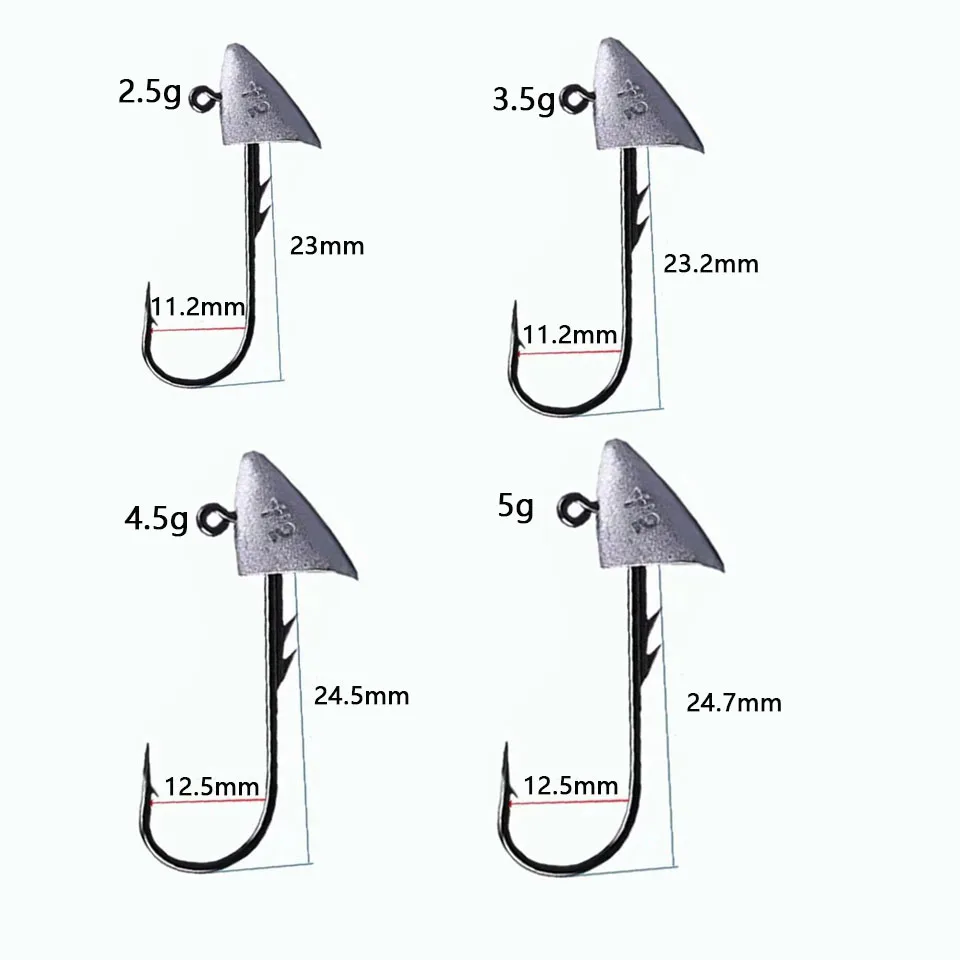 5pcs/lot 2.5g 3.5g 4.5g 5g Jig Head Fishing Hooks Weighted Head Fishhook Anti-hanging grass Fishing Hook For Soft Baits