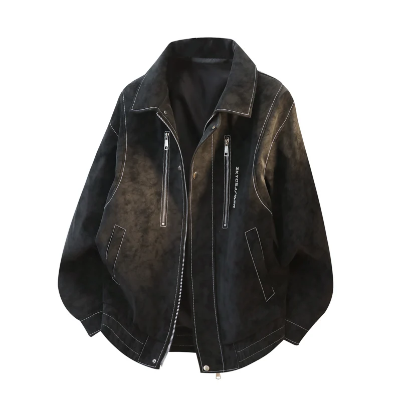 

Мужская кожаная куртка свободного кроя на молнии с длинными рукавами, винтажная, в американском стиле, зимнее пальто, молодежная осенне-зимняя куртка из искусственной кожи
