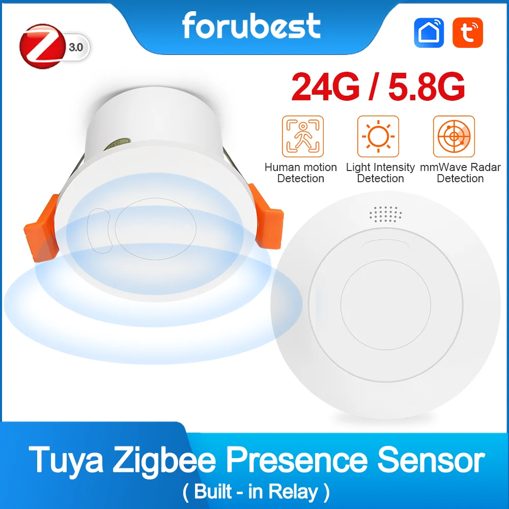 Tuya Zigbee Human Presence Sensor 24G /5.8G Millimeter Wave Radar Detector Motion Sensor For Home Automation Built-in Relay