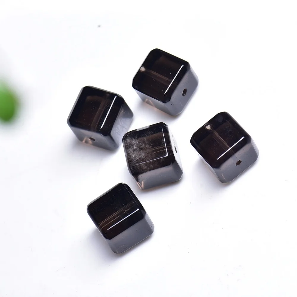 20PCS 12MM  Natural Smoky Quartz Cube Carving Children's Jewelry Healing Gemstone Cute Accessory for Holiday Gift