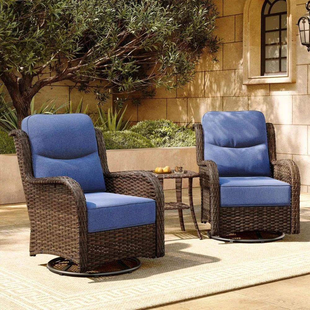 

Luxury Patio Furniture Set with 6-inch Thick Cushion, Outdoor High Back Swivel Rocker Patio Chairs, 3PCS Wicker Conversation