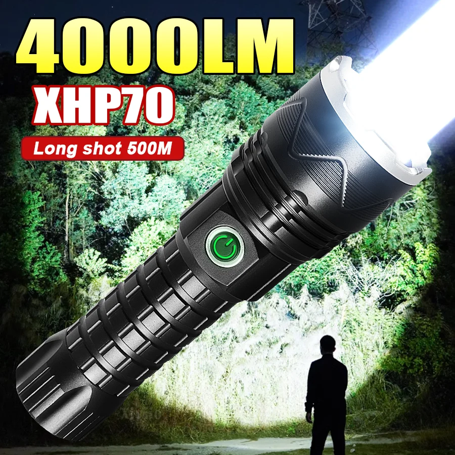 XHP70 Most Powerful LED Flashlight USB Rechargeable Lamp 26650 Ultra Powerful Flashlight Tactical Lantern Camping Torch