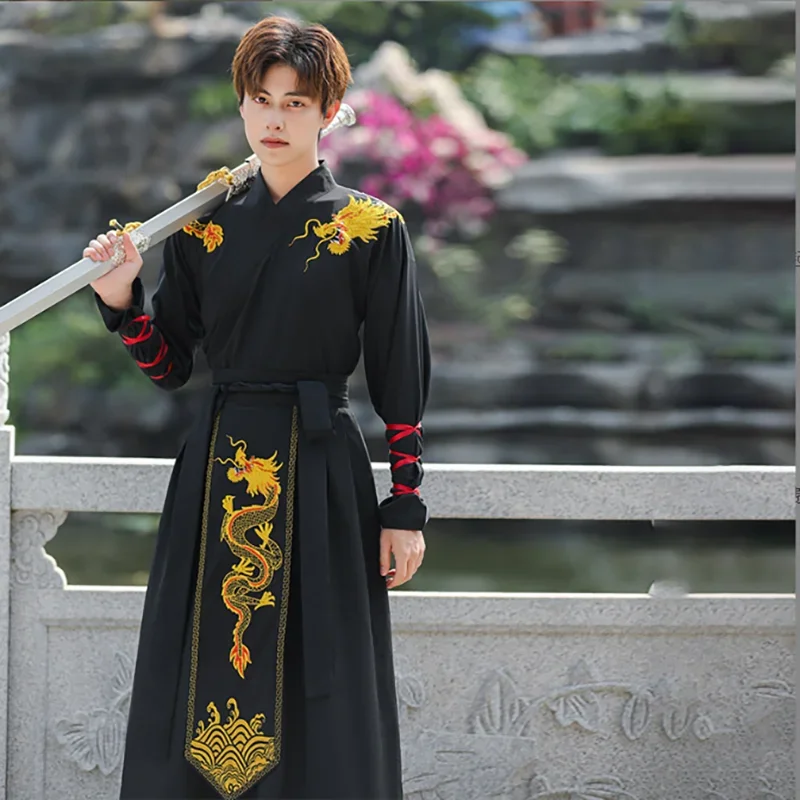 Large Size 5XL Black Hanfu Men Women Chinese Traditional Embroidery Hanfu Male Halloween Cosplay Costume Hanfu Set Plus Size 4XL