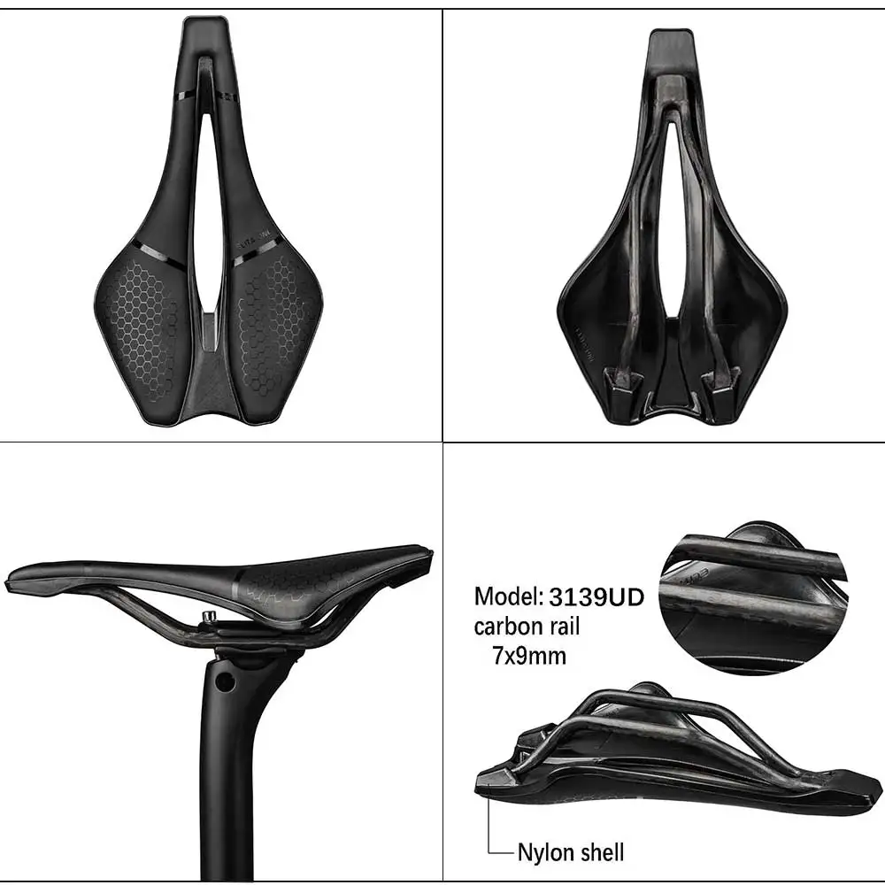 Bicycle Saddle Carbon Fiber Carbon Fiber Rail UD Texture 245x139mm Nylon Bottom Shell Short Nose Hollow Cycling Saddle