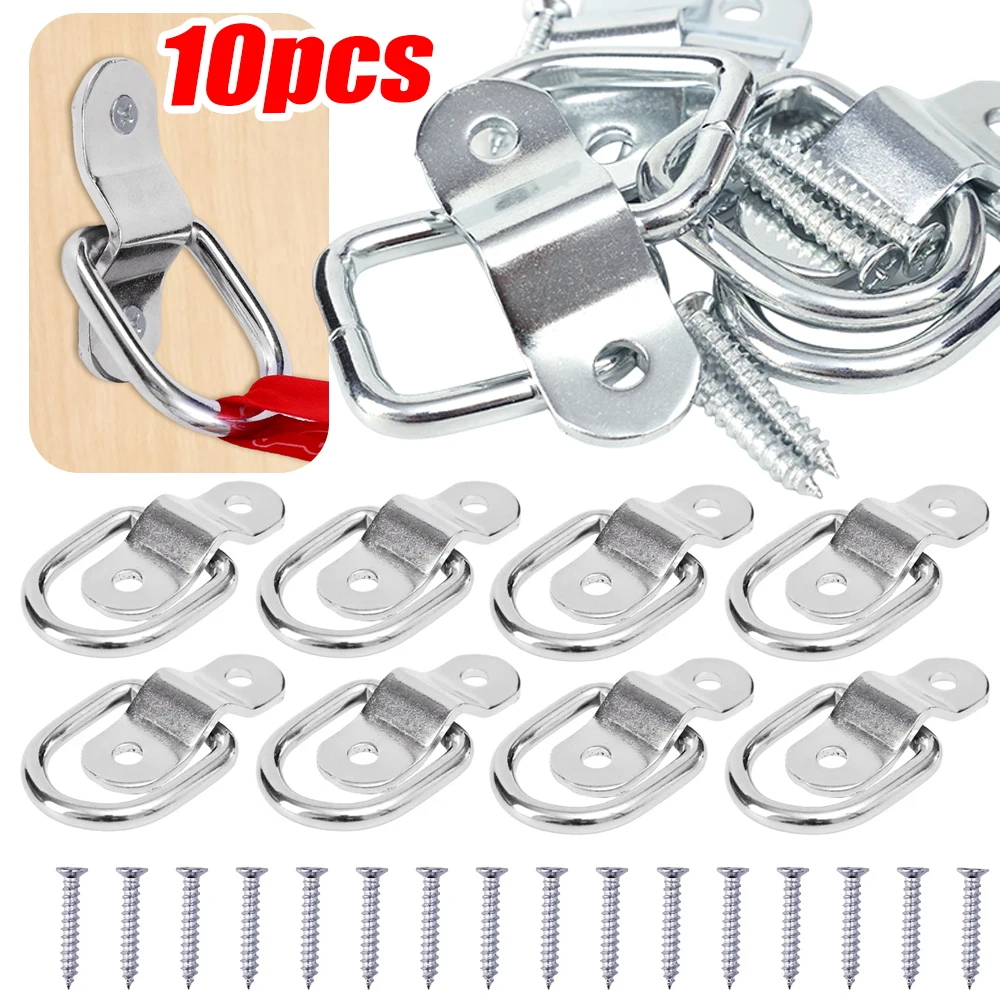 D-Ring Car Trailer Hook Multi-Purpose Heavy Duty Stainless Steel D-Shaped Tie Down Hooks with Screws Trucks Trailer Cargo Anchor