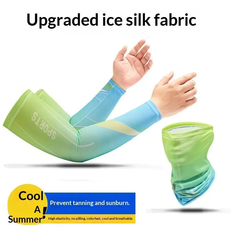 

new Summer Ice Silk Cycling Arm Riding Sleeves Breathable Bandana Mask Combination Suit Elastic Sun Protection UV Sun Protection