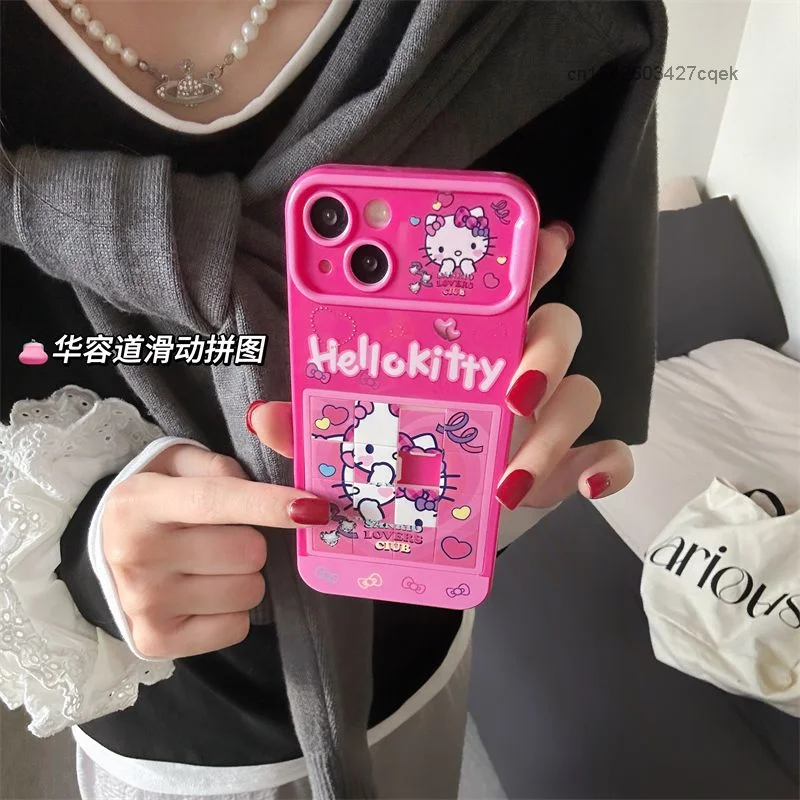 Sanrio Hello Kitty Creative Design Sliding Cartoon Puzzle Phone Case For Iphone 12 13 14 15 Pro Max New Luxury Protective Cover