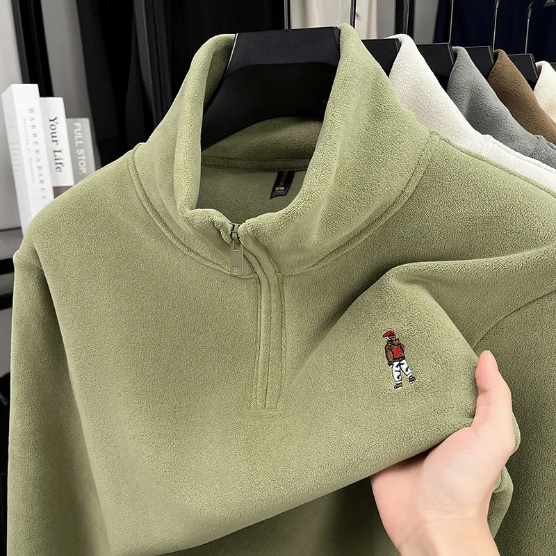 

luxury man autumn new high quality hoodie high neck half-zip exquisite embroidery keep warm T-shirt fashion Men's clothing tops