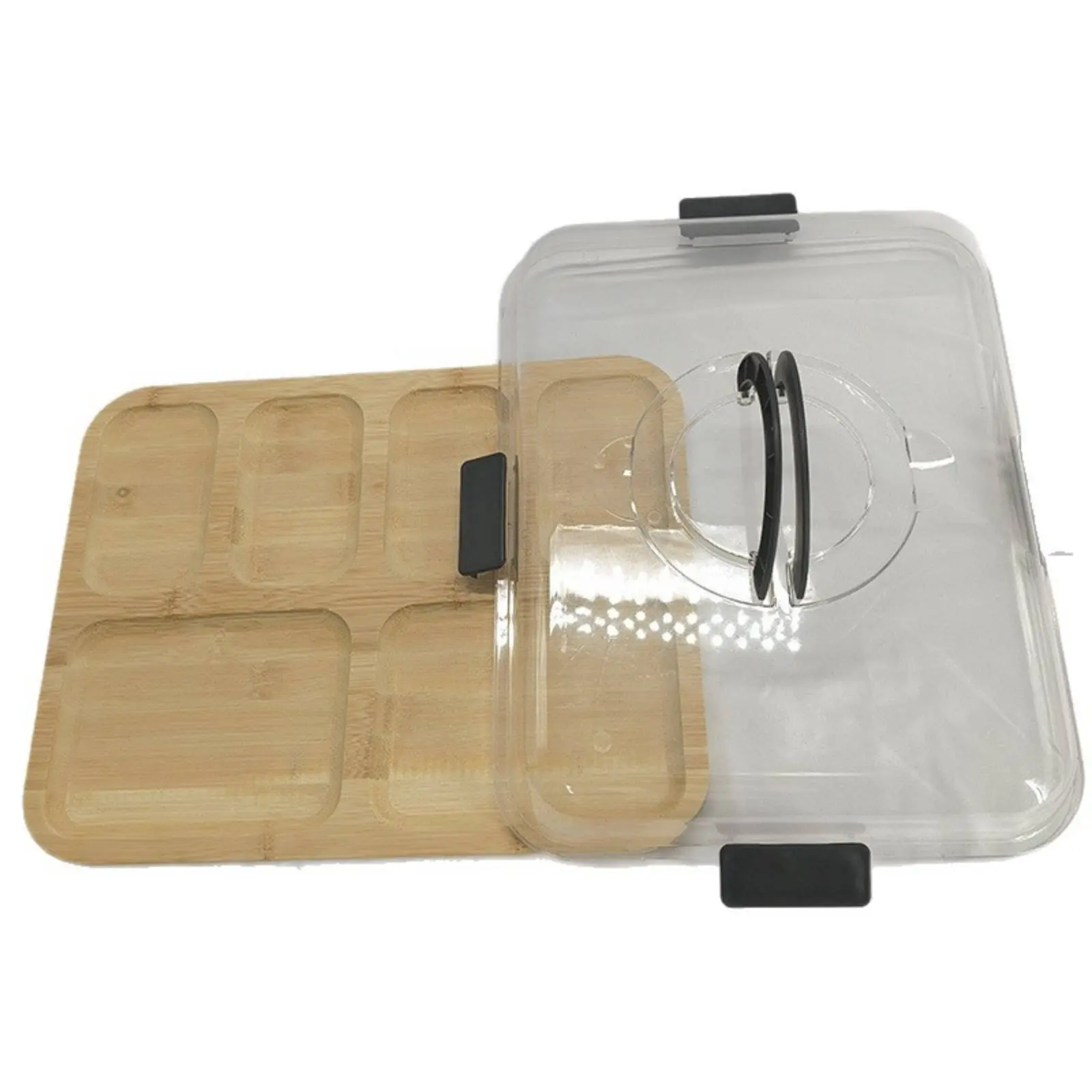 Divided Snack Platter with Handle Secure Latches Portable Cheese Board with Cover Bamboo Serving Tray with Lid for Party Hosts