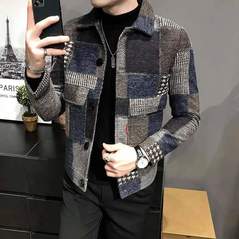 

Patchwork Autumn Winter Jacket Men Clothing Korean Style Winter Coat Men Jacket Streetwear Cropped Coat Fashionable