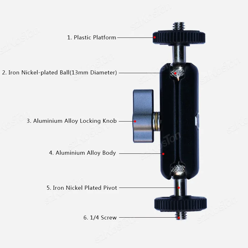 Double Ball head Magic Arm 1/4 inch Screw CNC for SLR Camera Tripod Cage Rig LED Video Light Microphone Field Monitor