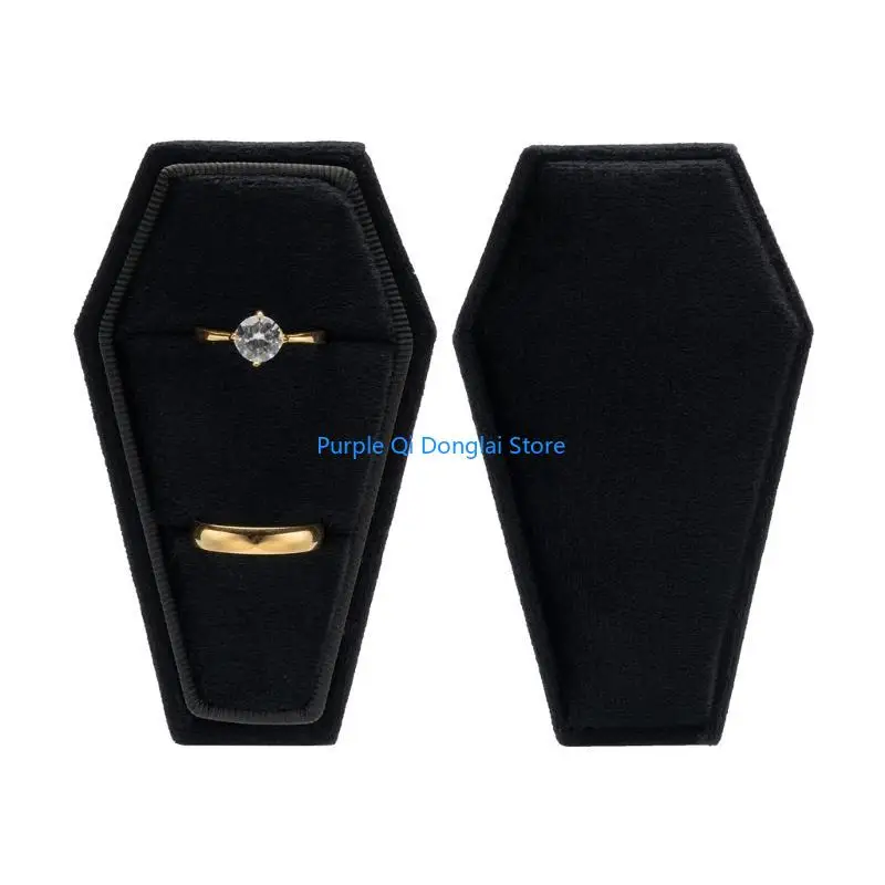 

L21E Coffin Ring Box Holder Showcase Ring for Engagement Proposal Jewelry Display with Detachable Lids