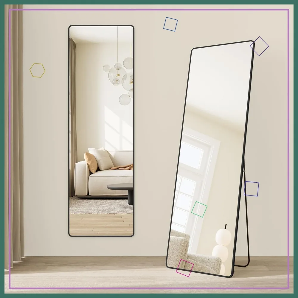 

Full Length Floor Mirror 63x20 Inches with Stand, Tempered Glass Safety, Aluminum Frame for Bedroom Living Room