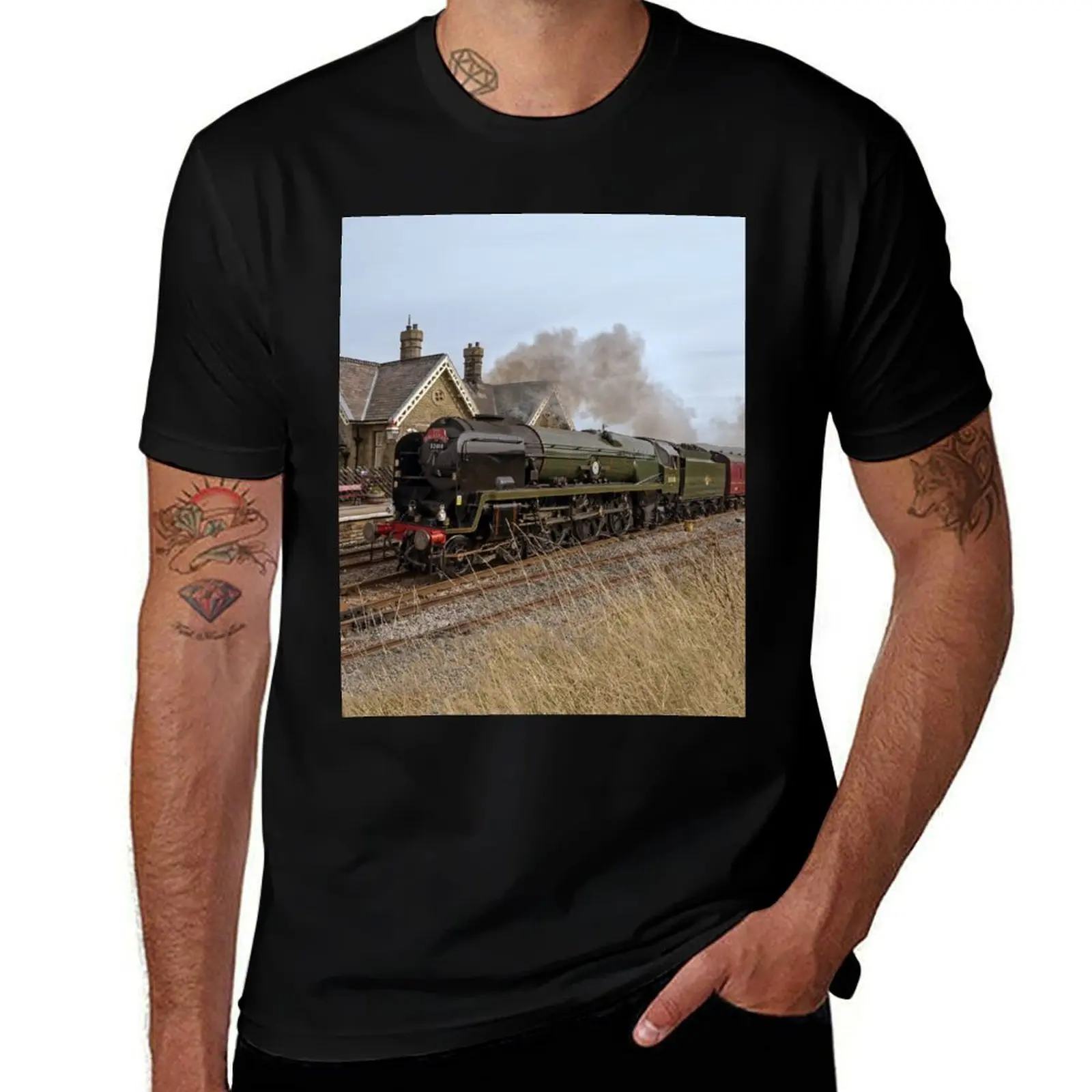Steam train over Yorkshire moors T-Shirt Soft Touch Basic Cotton T-Shirt