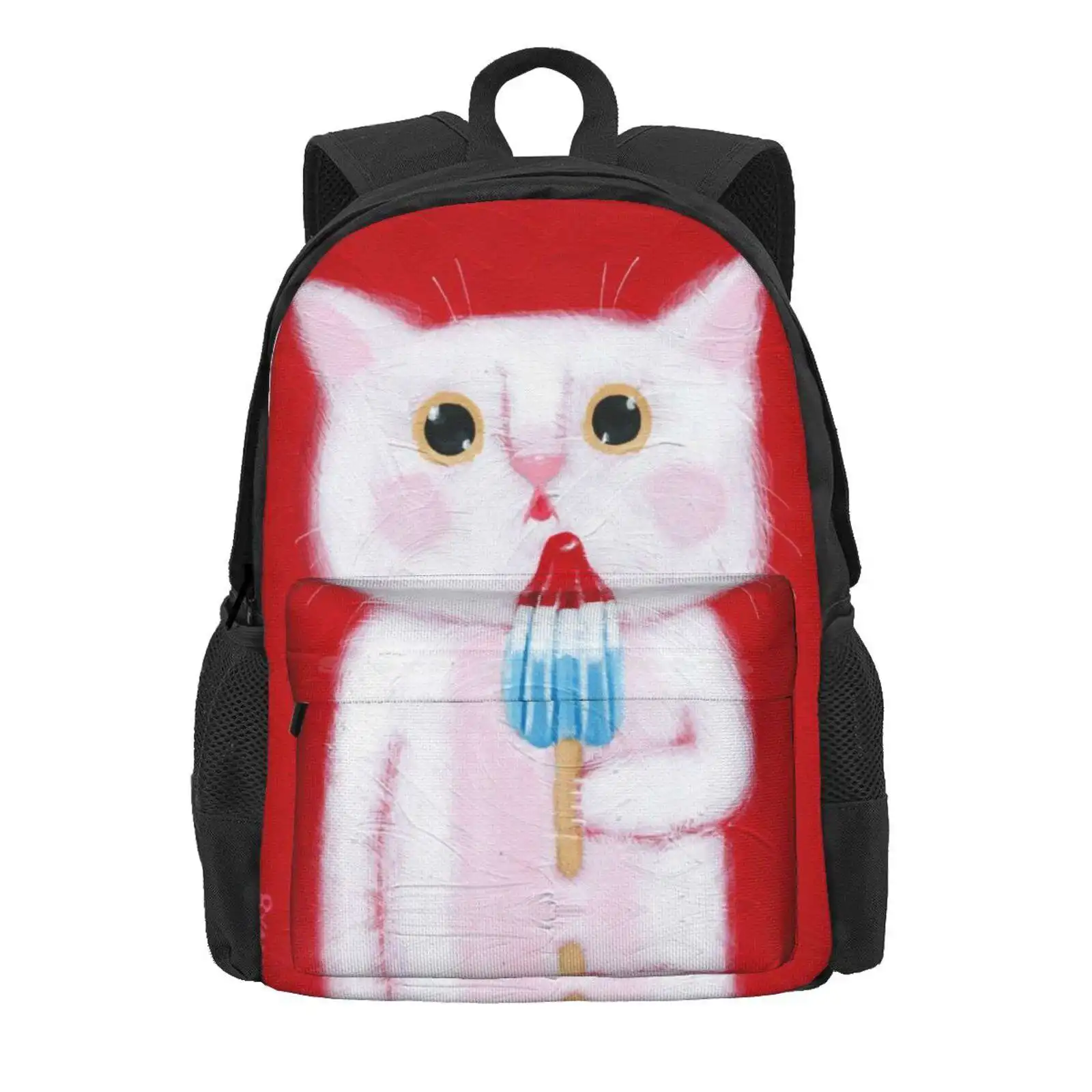 Ice Cream Pop Cat Hot Sale Schoolbag Backpack Fashion Bags Cats Kitty Summer White Cat Kilkennycat Cute Cat Cat With Ice Cream