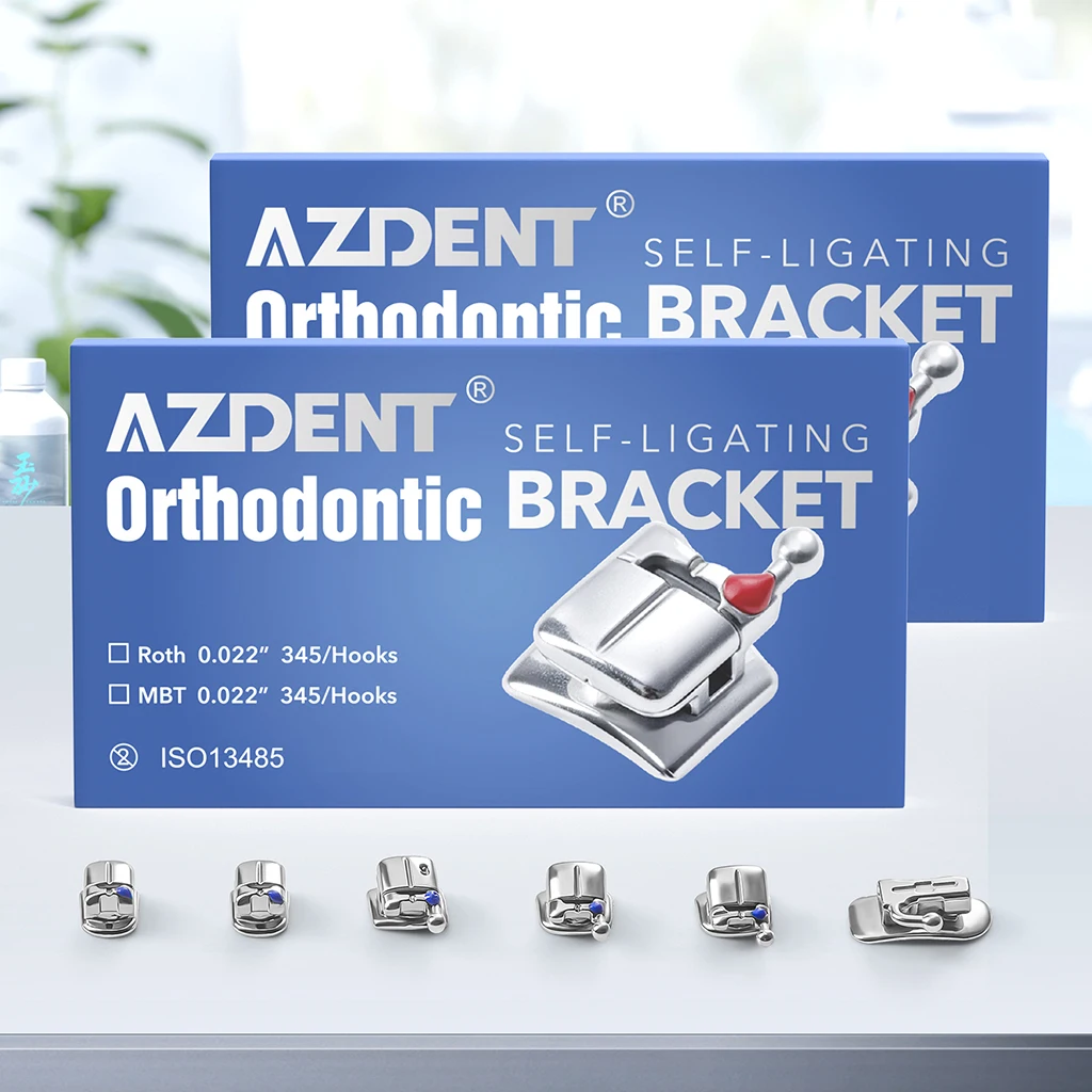 5 Boxen AZDENT Dental Kieferorthopädische Selbstligierende Brackets Mini Roth/MBT.022 Haken 3 4 5 Bukkalröhrchen MIM Monoblock-Basis – Detail 3
