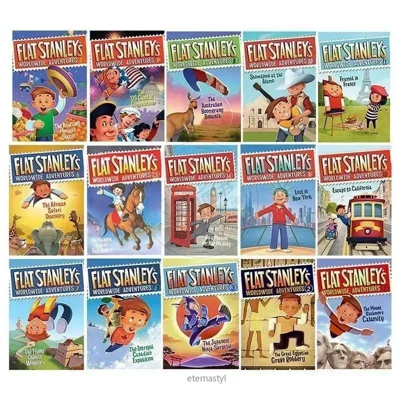 Books of19PCS/SET The Flat Stanley Collection Global Adventure Children's Picture English Reading Book Comic Novel Fiction Kids