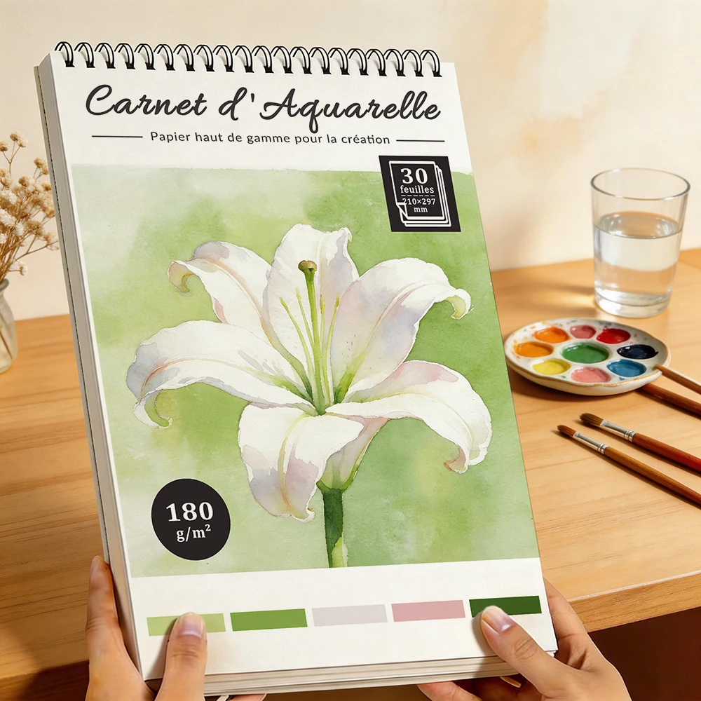

Spiral Bound A4 Watercolor Sketchbook, 180gsm Heavyweight Acid-Free Paper, 30 Sheets, Professional Art Notebook for Drawing, Ske