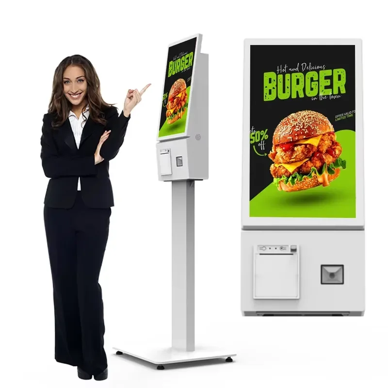 21.5/23.8/27inch Fully Automatic Digital Touchscreen Ordering Kiosk With Scanner and Printer Payment Kiosks for Fast Food