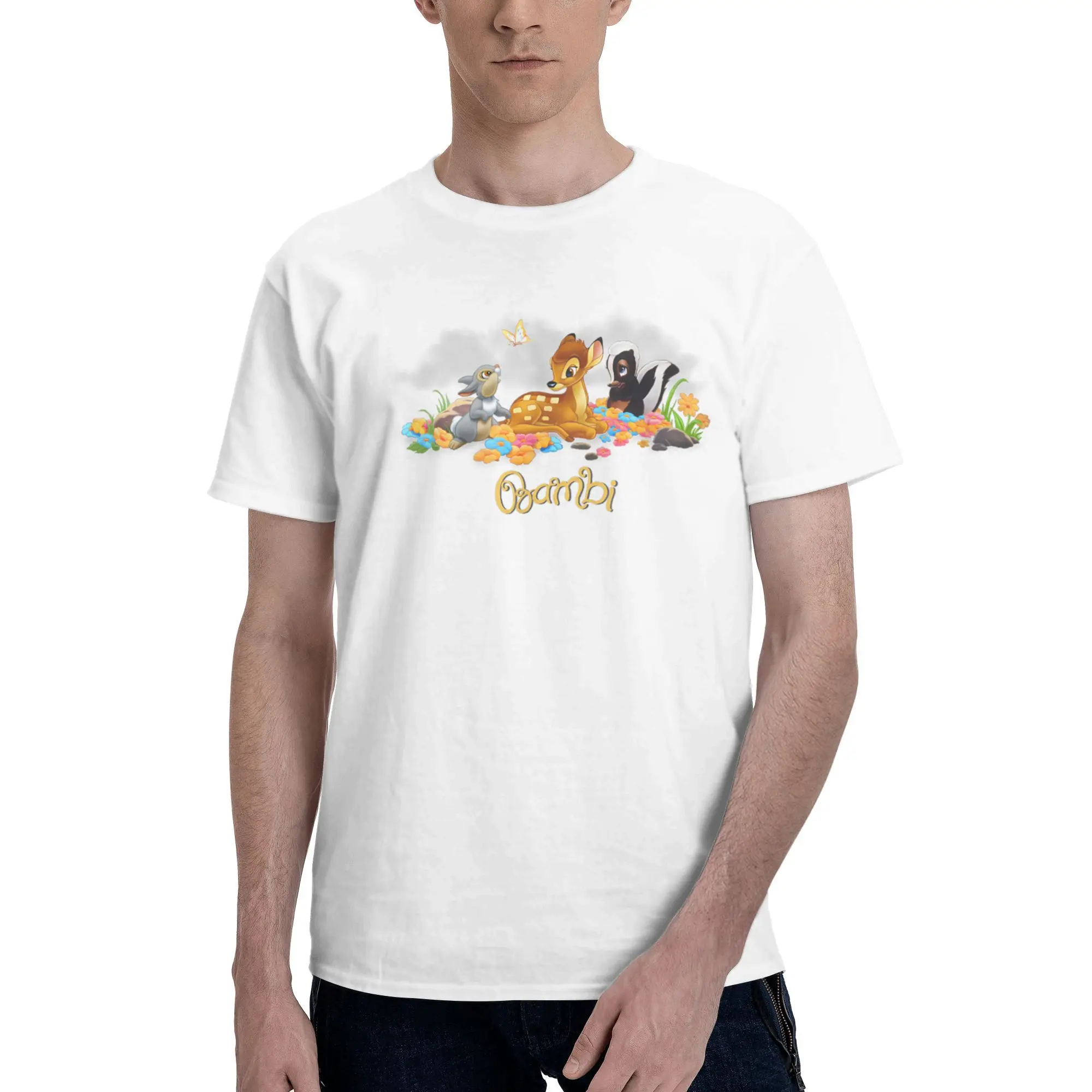 

Men Women Print Bambi Thumper & Flower Butterfly Poster Tee T Shirt Pure Cotton T-shirts Clothing