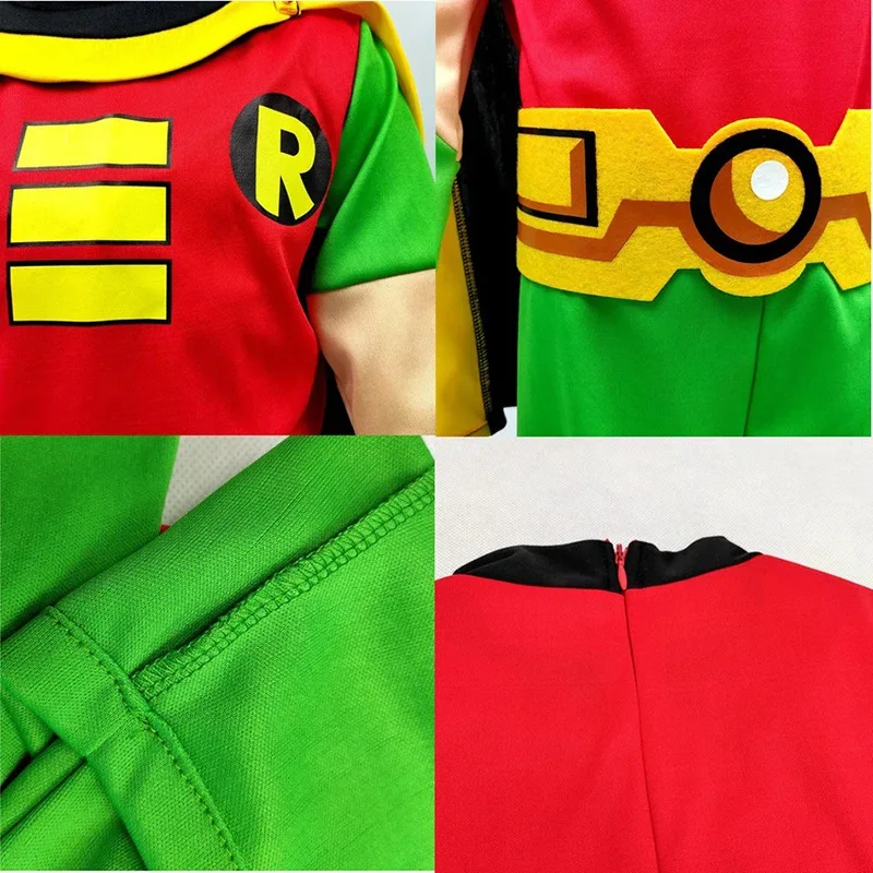 Teen Titans Robin Jumpsuits Cosplay Anime Superhero Eyemask Halloween Costume for Kids Carnival Clothes Cloak Fancy Party Dress