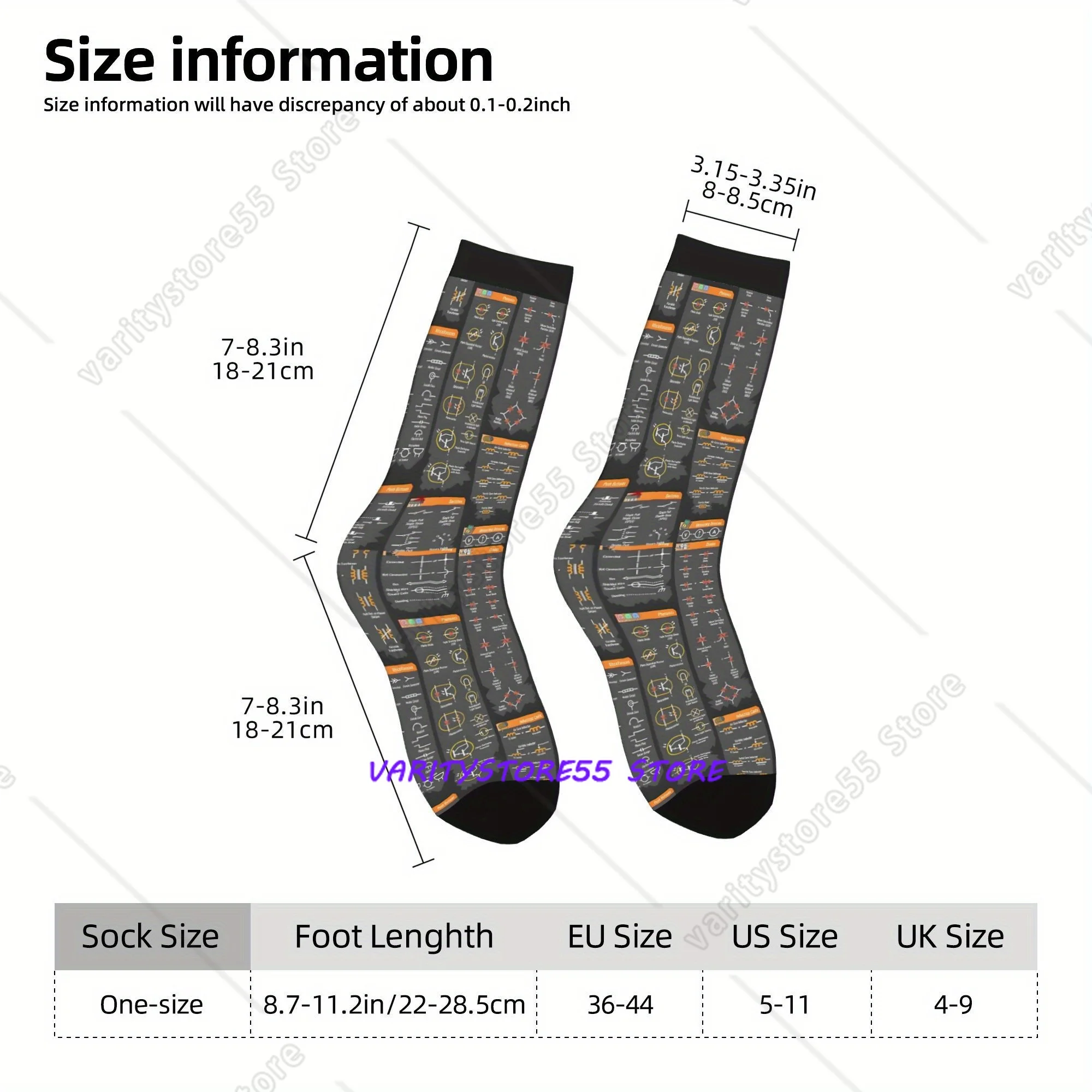 Men's Electrical Engineering Symbols Reference Printed Socks Novelty Crew Socks for Outdoor All Seasons Wearing