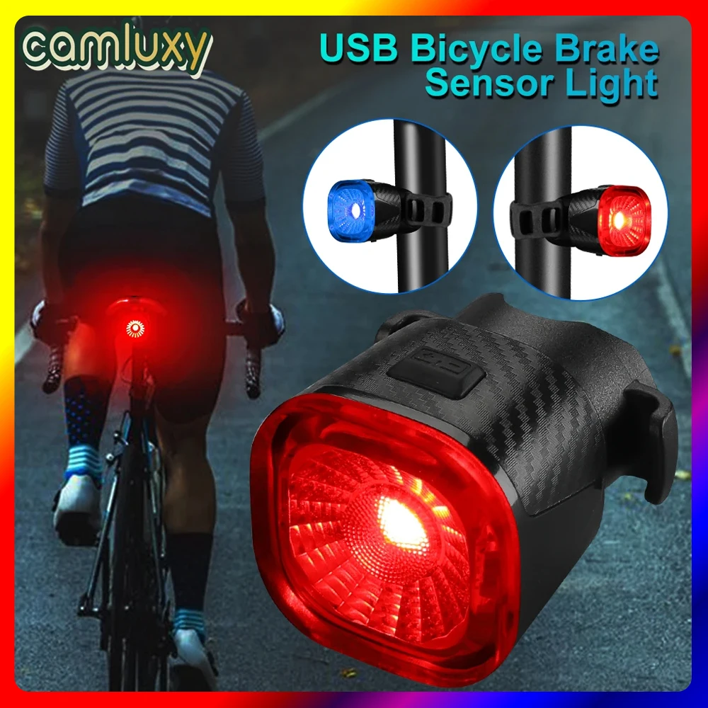 Camluxy Smart Bicycle Rear Light LED IPX6 Waterproof Bike Taillight Safety USB Rechargeable Brake Sensing Auto Stop Cycling Lamp