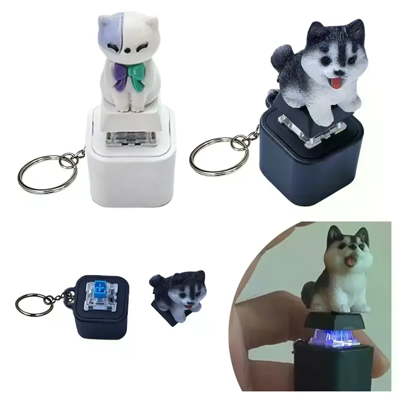 USB-C Rechargeable Pet Shape Clicker Keychain LED Sound Fidget Toy Portable Stress Relief Ornament