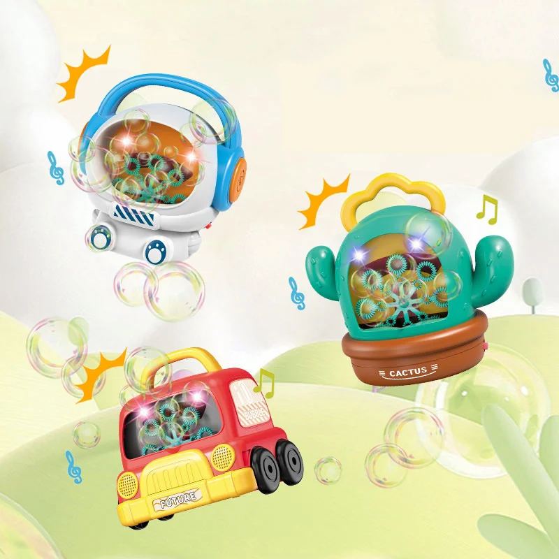 Cartoon Automatic Bubble Machine Blower Astronaut Space Car Cactus Fully Automatic Porous Children's Portable Bubble Gun Toy