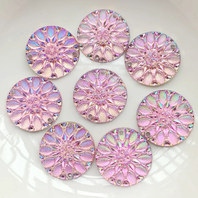 YUSDTSHA 15pcs New Flat Back Rhinestones Sew on 20mm Round Flower Shape Crystal -B104