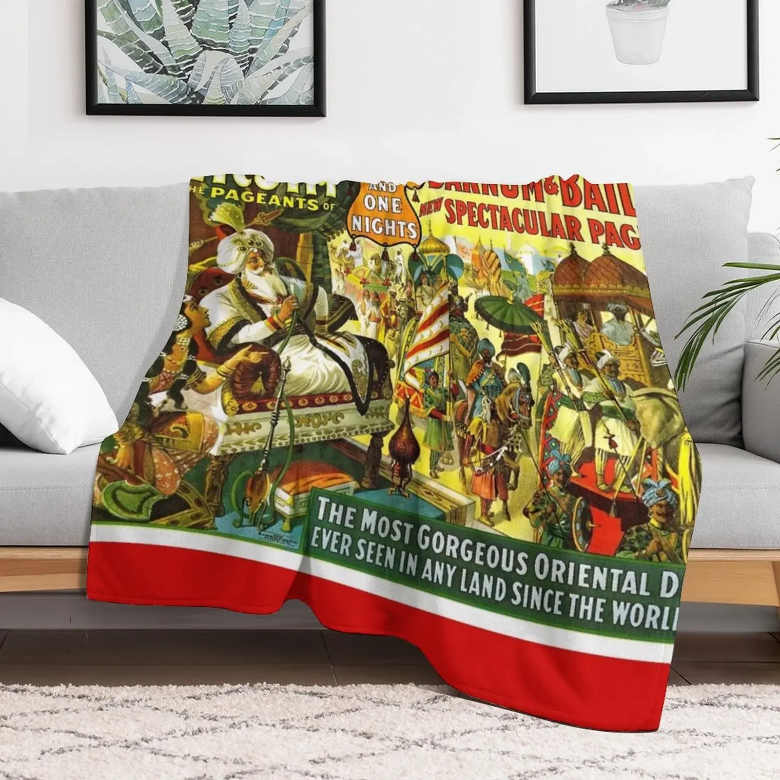 BARNUM and BAILEY CIRCUS : Vintage Persia Spectacular Print Throw Blanket For Sofa Thin for sofa Sofa Bed covers Blankets