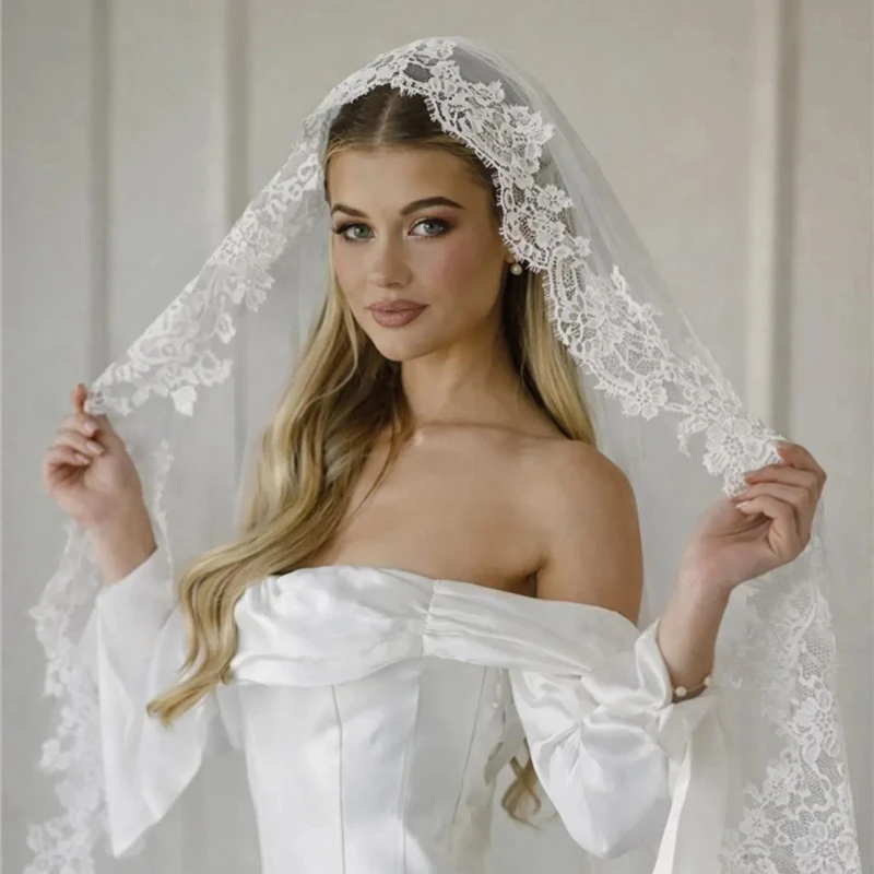 Eyelash Lace Trim Ivory Mantilla  Wedding Bridal Veils Vintage  Chapel Catholic Long Short Accessories For Brides Unique Spanish image 3