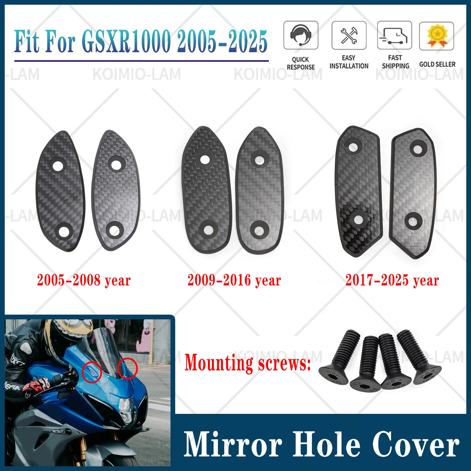 Fit For Suzuki GSXR1000 2005 - 2026 GSXR1000R GMotorcycle Block Off Cap Base Mirror Hole Cover GSXR 1000 2008 2016 2017 2020