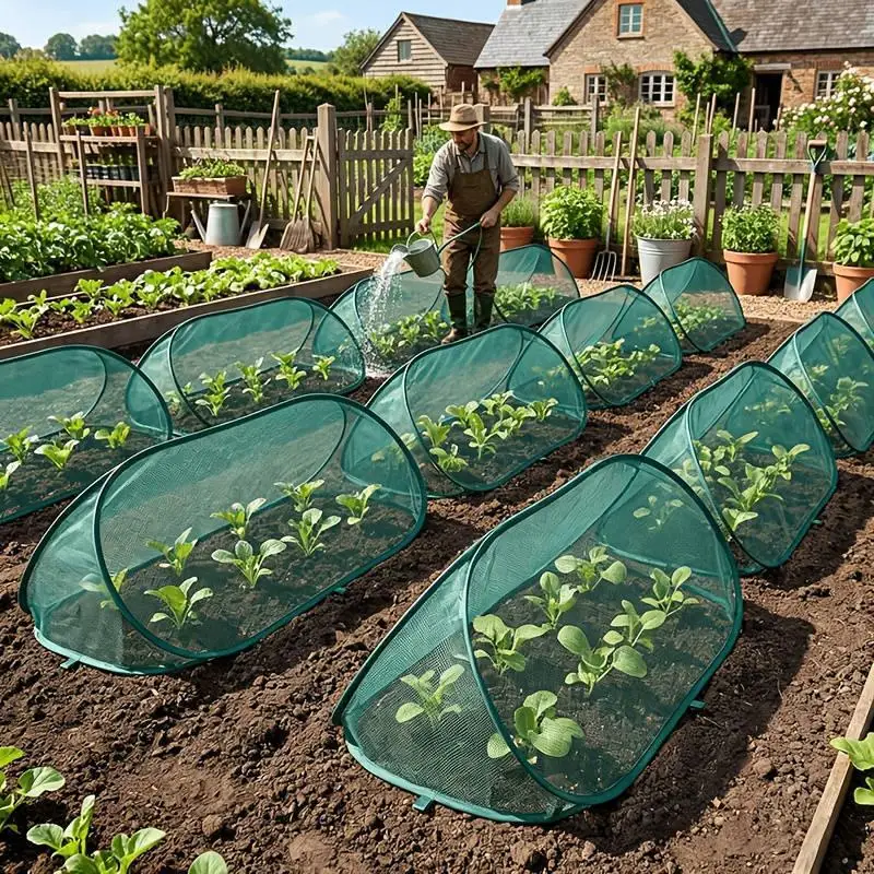 1Pc Foldable Plant Protection Netting Up Netting Garden Row Covers With 8Pcs Ground Stakes Mesh Plant Cage For Yard Flower Beds