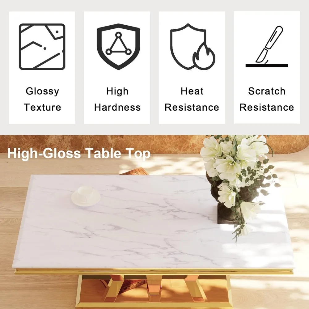 Mesa de centro retangular para sala de estar de 50 polegadas, base geométrica polida, usada para casa, escritório, mesa de centro para sala de recepção