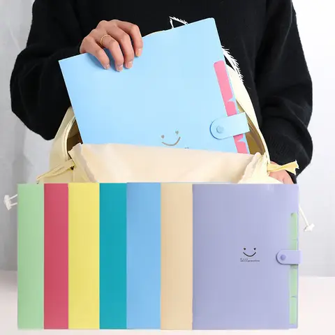 A4 Multi-Layer Folder File Bag Korean Simple Office School Supplies Candy Color Five Grid Organ Bags Large Capacity Stationery